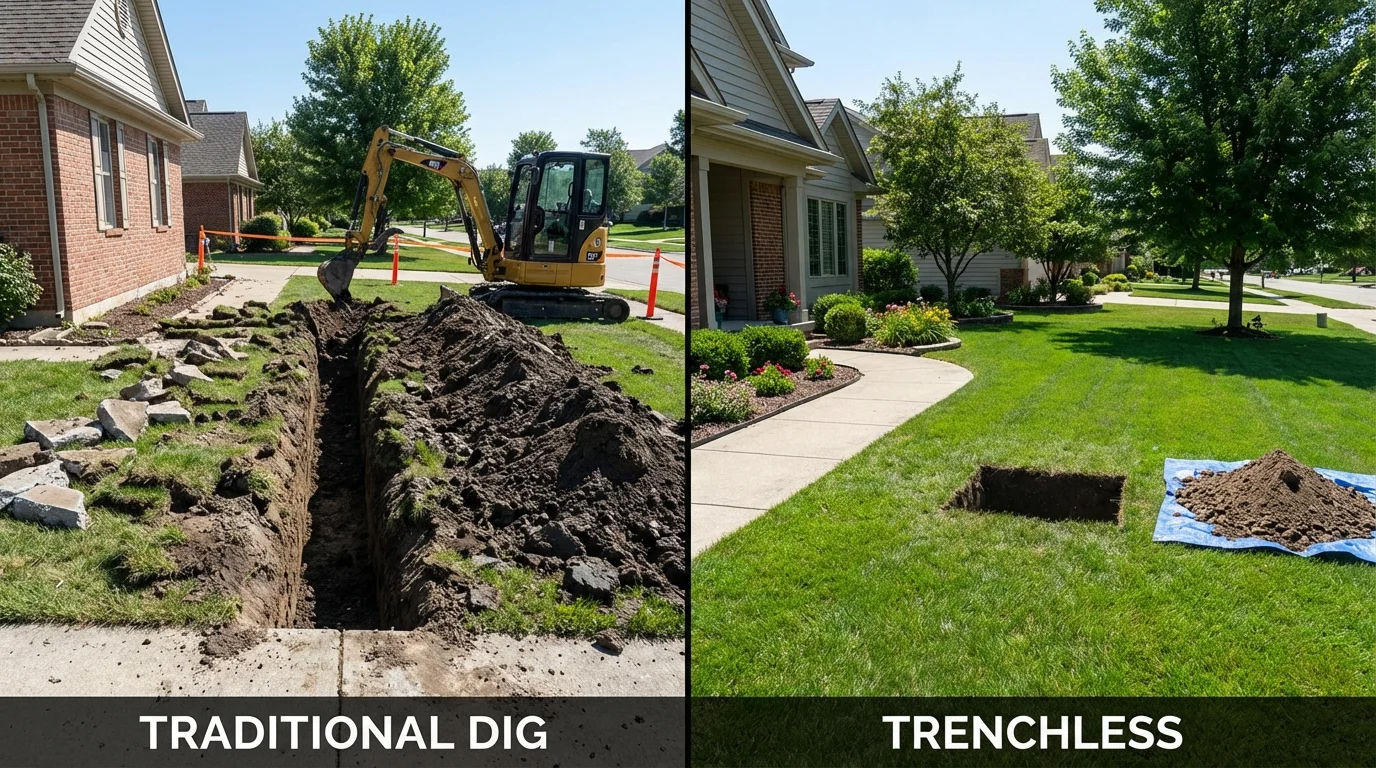 Trenchless sewer repair with minimal yard damage versus traditional excavation in Philip, SD